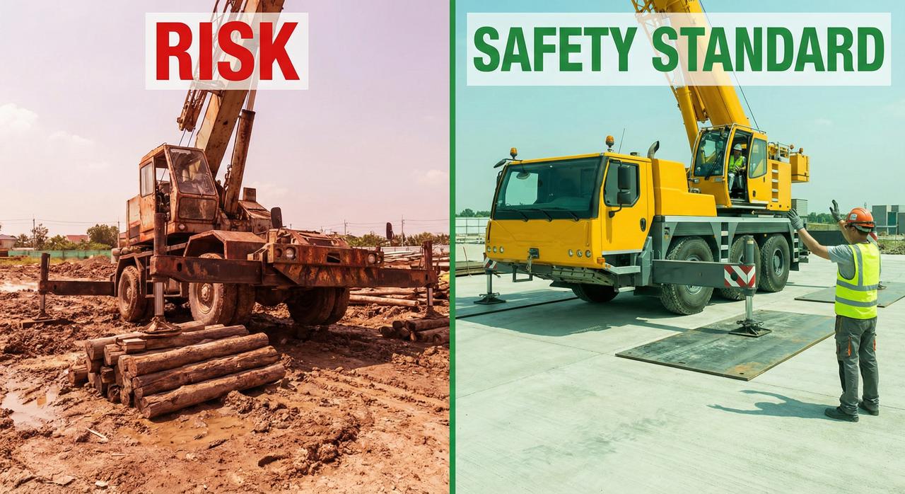 เปรียบเทียบความปลอดภัยการเช่ารถเครน PST มีแผ่นเหล็กปูพื้น vs รถเครนทั่วไปที่เสี่ยงดินทรุด