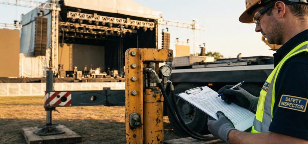 เจ้าหน้าที่ตรวจสอบความปลอดภัยรถเครนก่อนเริ่มงาน Event