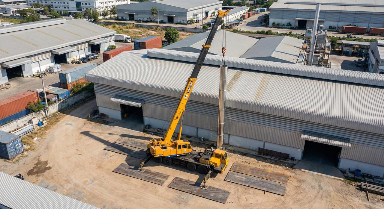 เช่ารถเครน 50 ตัน TADANO TG500E ยกปล่องควันโรงงาน นิคมลาดกระบัง